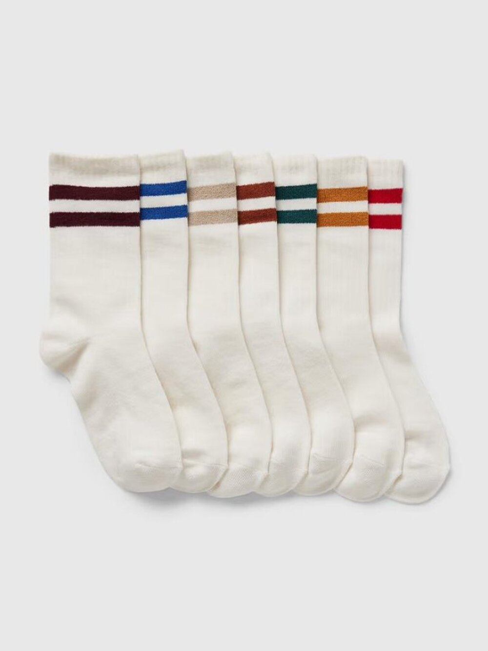 GAP Kids Organic Cotton Varsity Crew Socks (7-Pack) Size L In Multi Stripe